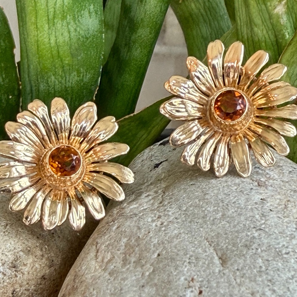 14 karat gold and citrine sunflower earrings